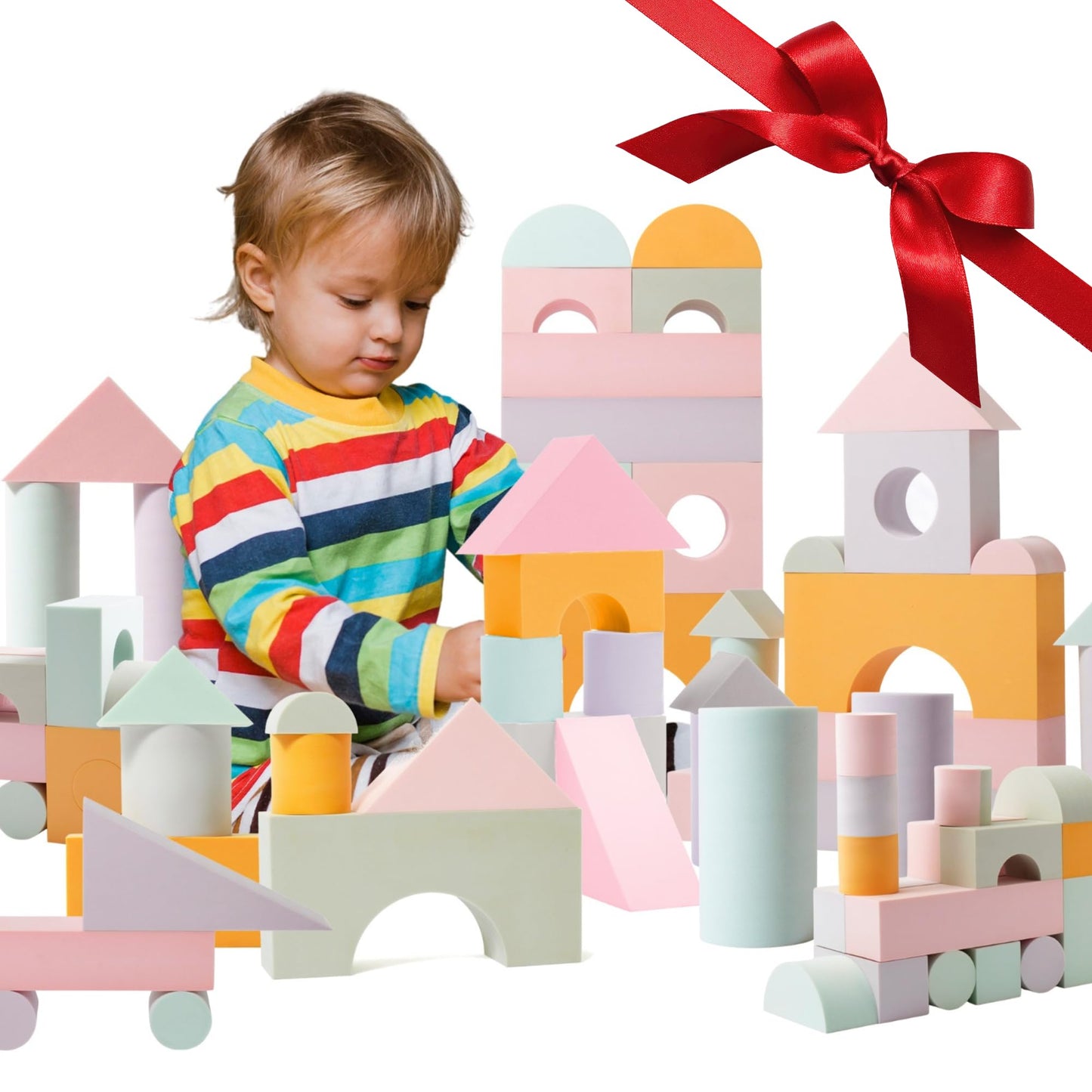Crafty Happittoys 34-Piece Jumbo Foam Blocks Set for Toddlers – Shapes, Colors & Open-Ended Play
