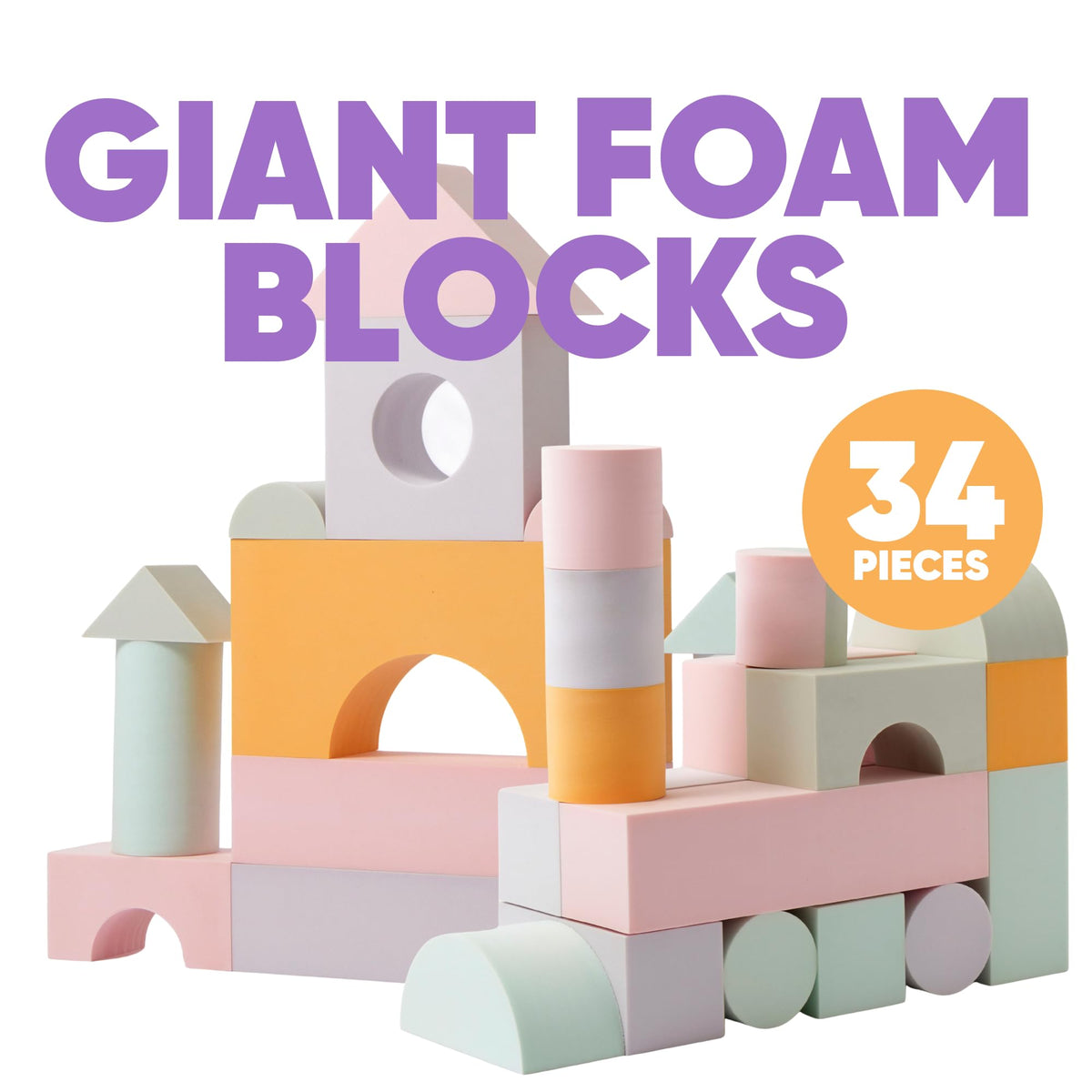 Crafty Happittoys 34-Piece Jumbo Foam Blocks Set for Toddlers – Shapes, Colors & Open-Ended Play