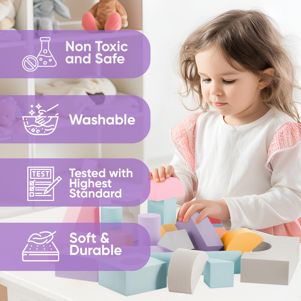 Crafty Happittoys 34-Piece Jumbo Foam Blocks Set for Toddlers – Shapes, Colors & Open-Ended Play