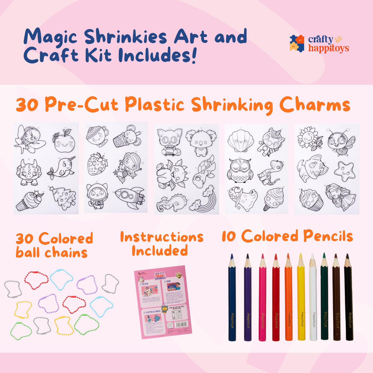 CRAFTY HAPPITOYS Shrinking Art Set - 70pc DIY Jewelry & Charms Kit for Kids