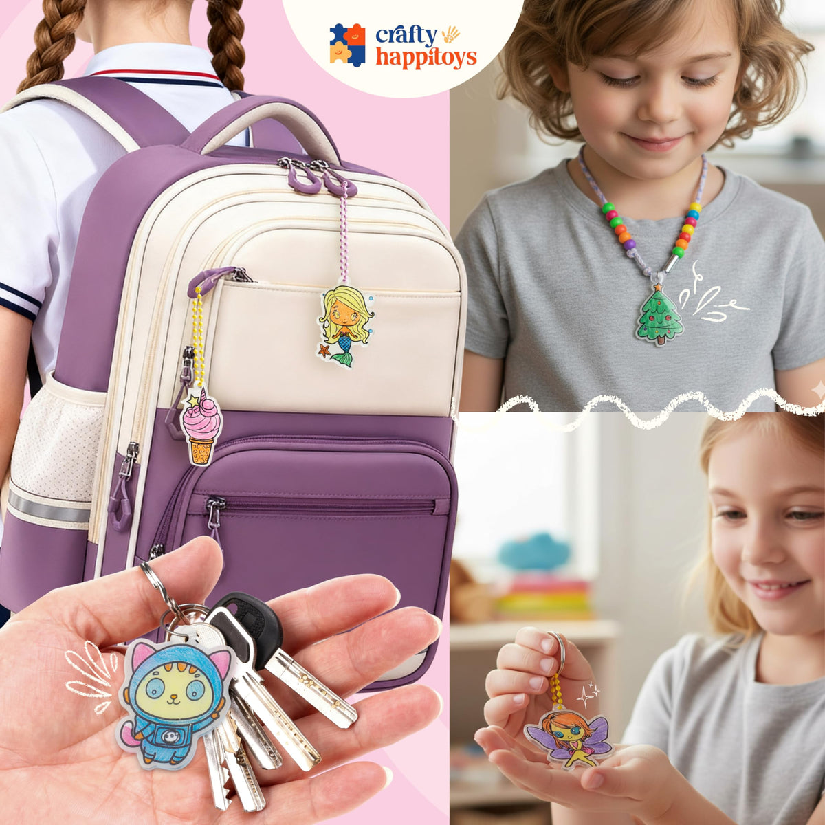 CRAFTY HAPPITOYS Shrinking Art Set - 70pc DIY Jewelry & Charms Kit for Kids
