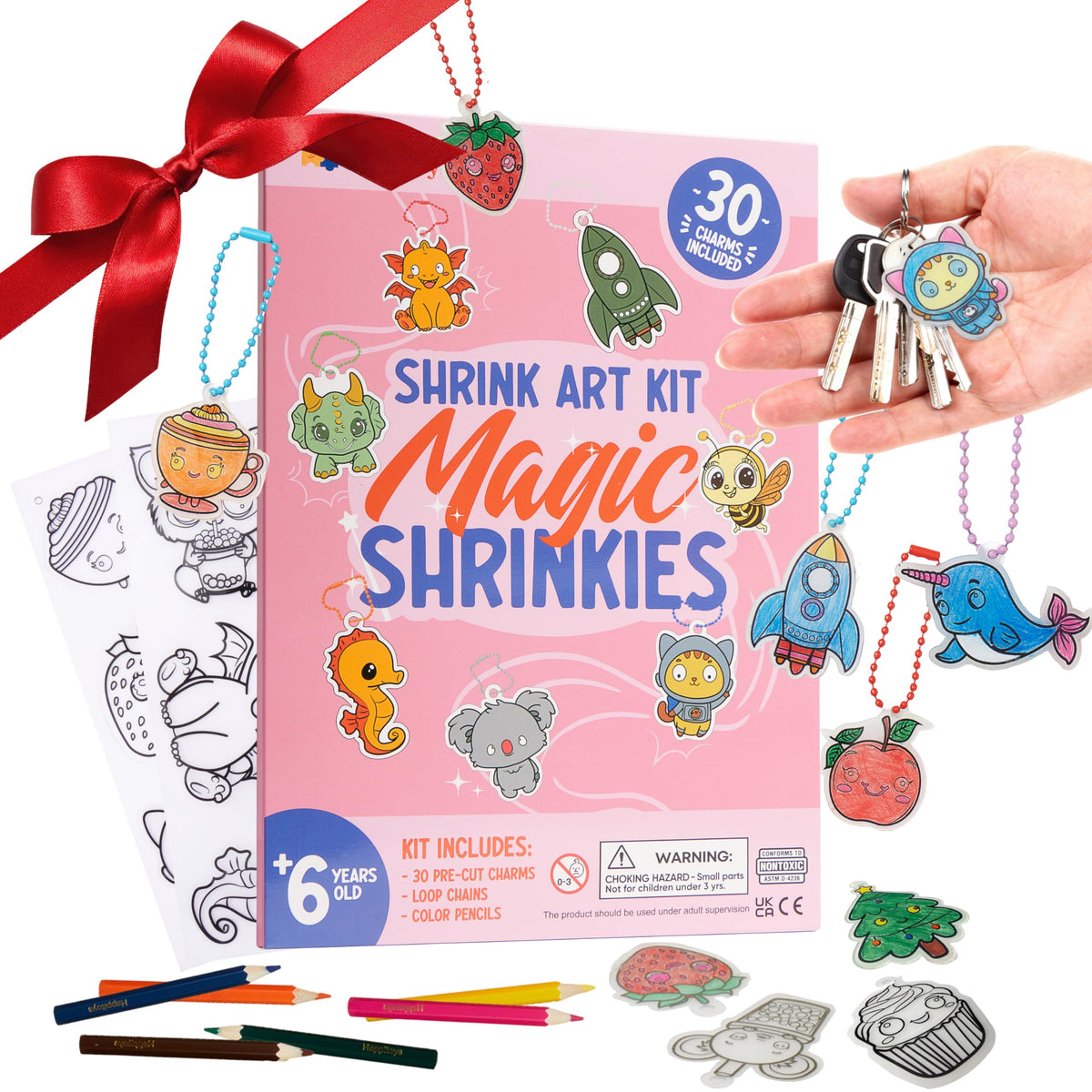 CRAFTY HAPPITOYS Shrinking Art Set - 70pc DIY Jewelry & Charms Kit for Kids