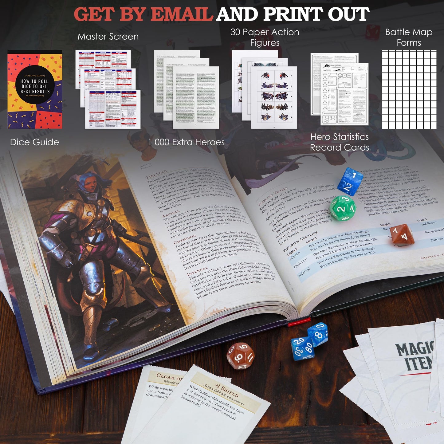 CraftyCrocodile 2024 D&D Player's Handbook Bundle + Dice Sets & Printable Kit