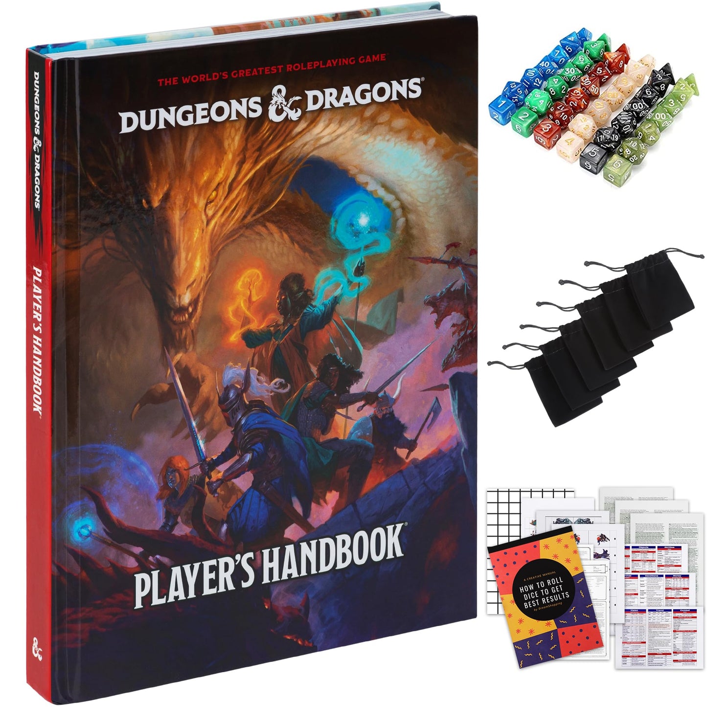 CraftyCrocodile 2024 D&D Player's Handbook Bundle + Dice Sets & Printable Kit