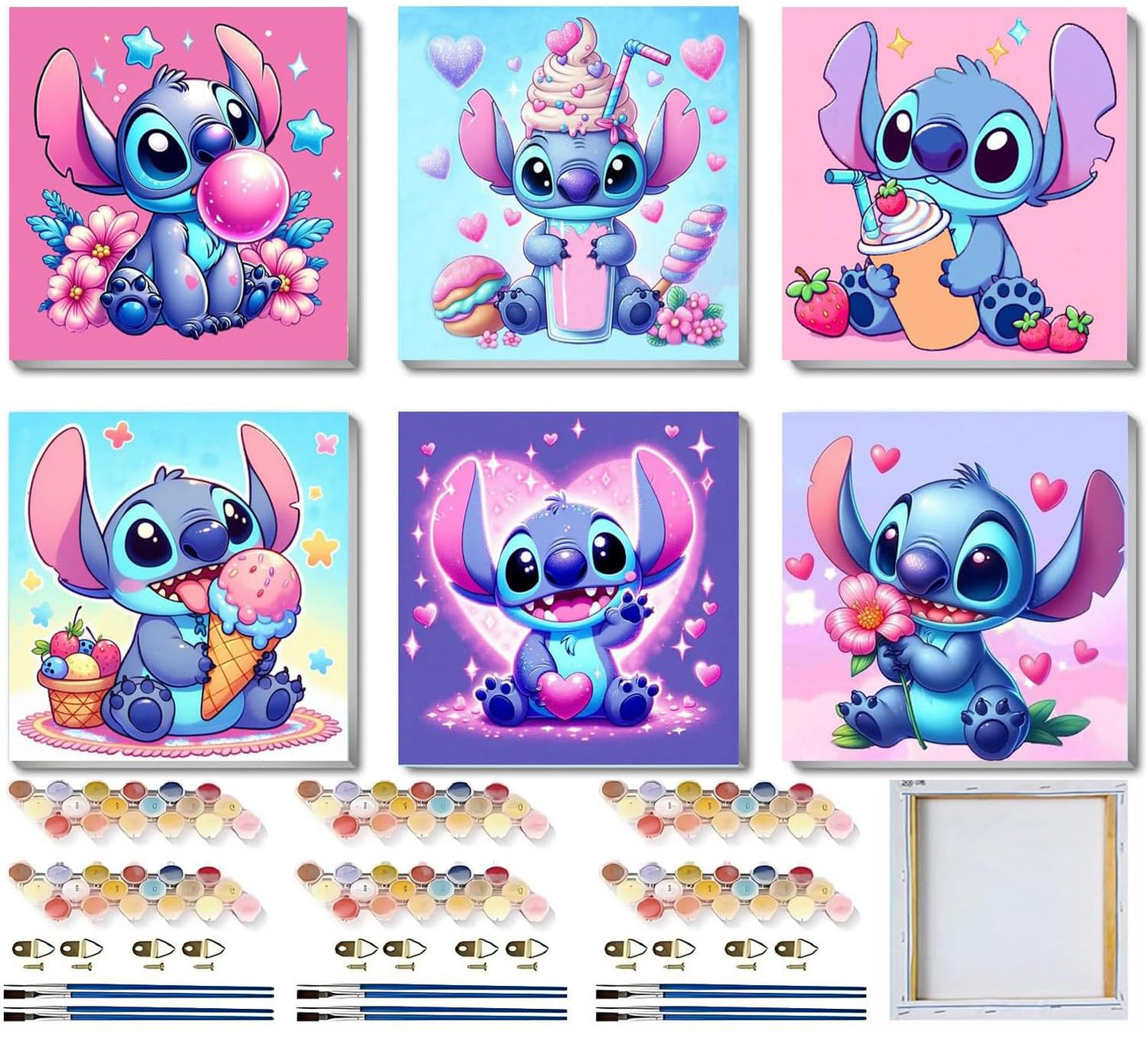 CraftyTime 6 Pack Cartoon Paint by Numbers Kits for Kids – 8x8 inch, Easy DIY Acrylic Painting on Unframed Canvases