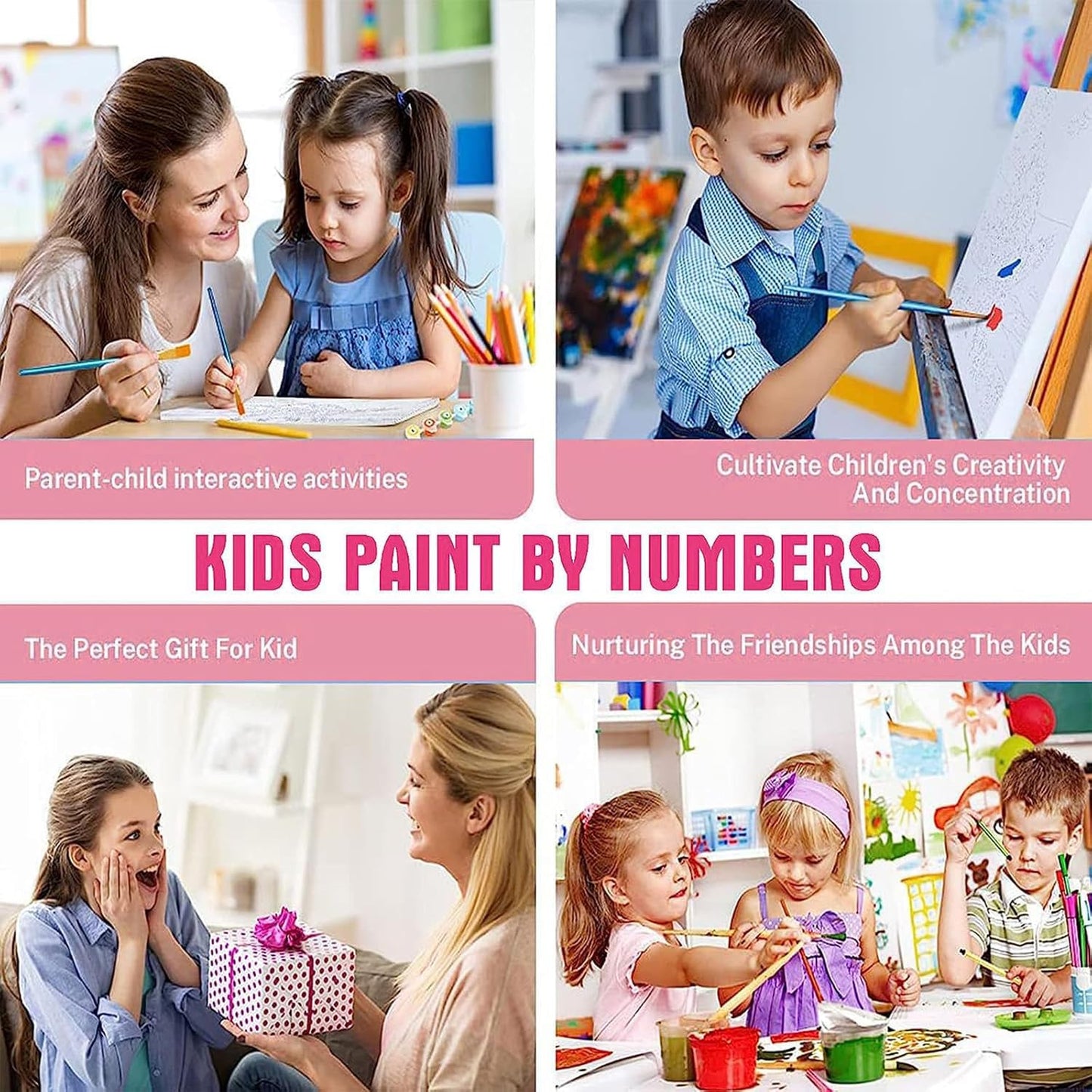 CraftyTime 6 Pack Cartoon Paint by Numbers Kits for Kids – 8x8 inch, Easy DIY Acrylic Painting on Unframed Canvases
