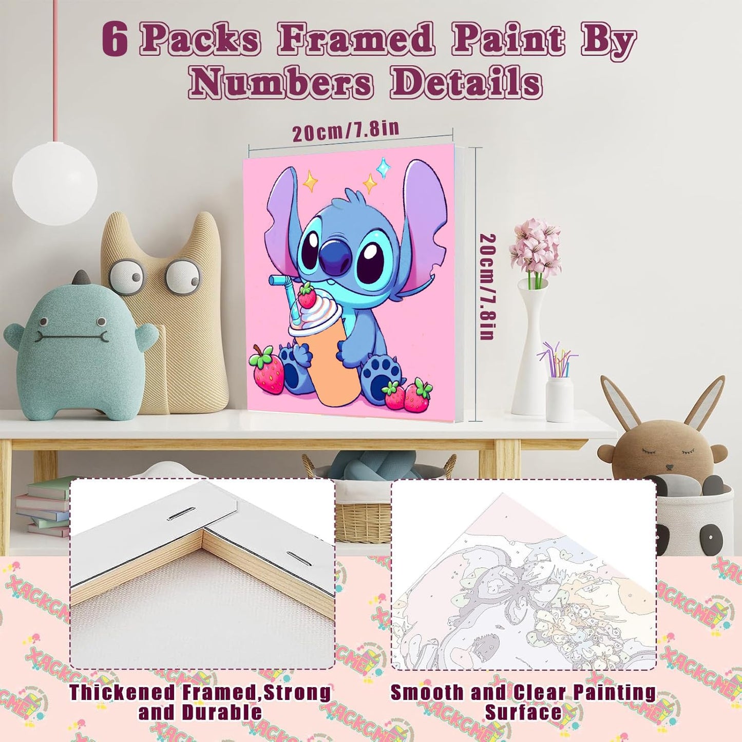 CraftyTime 6 Pack Cartoon Paint by Numbers Kits for Kids – 8x8 inch, Easy DIY Acrylic Painting on Unframed Canvases