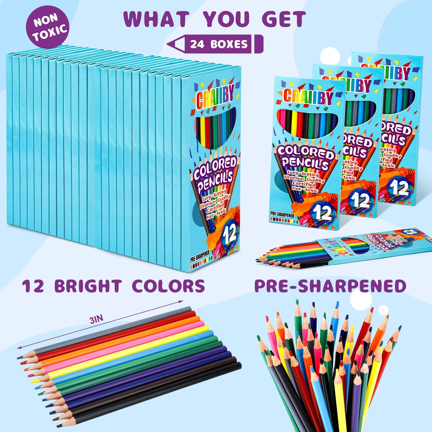 Craiiby Premium Colored Pencils – 288-Count Bulk Set (24 Packs, 12 Colors Each)