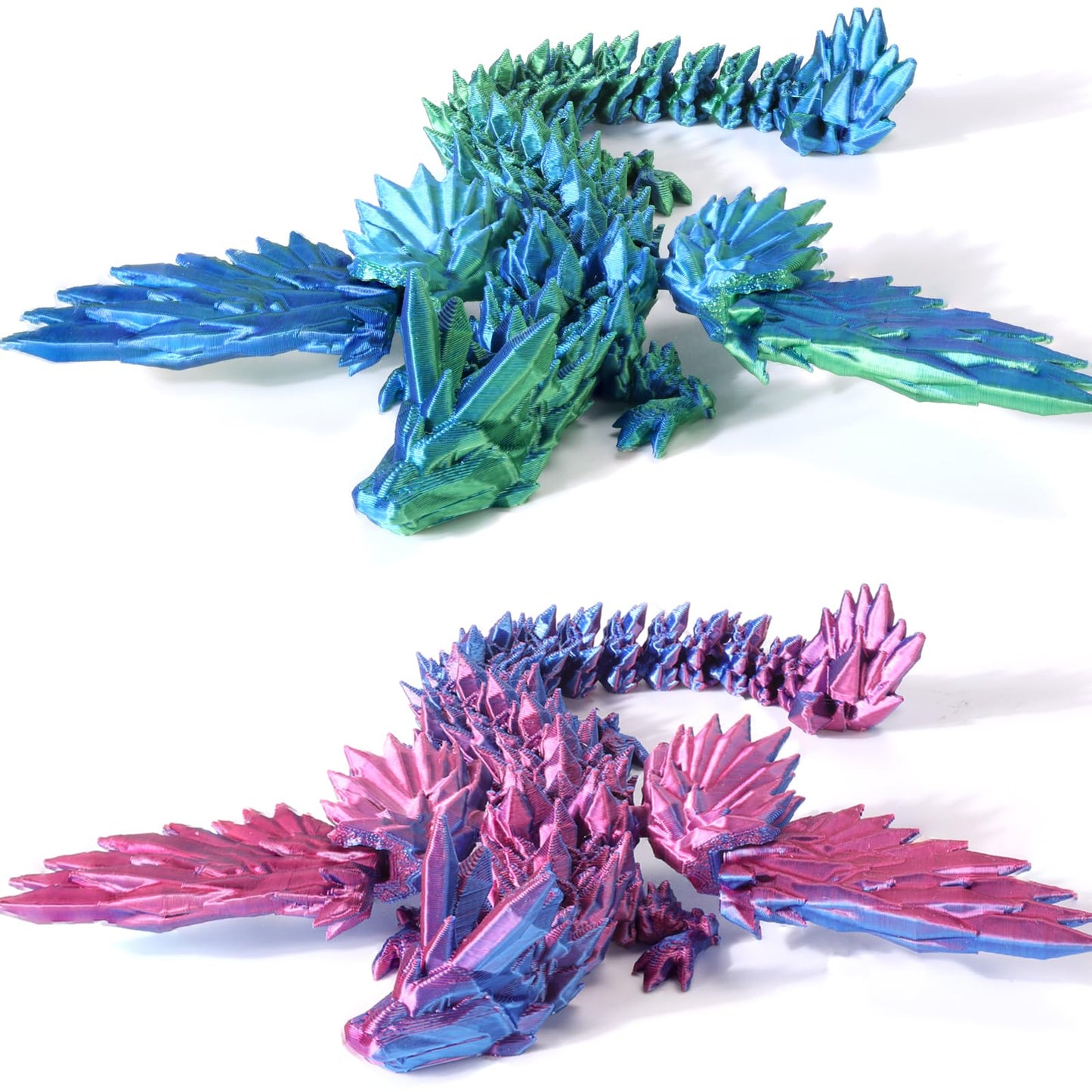 Cranado 2-Pack 9-Inch Articulated Dragons with Wings – Gradient 3D Printed Bookshelf Decor for Home Office