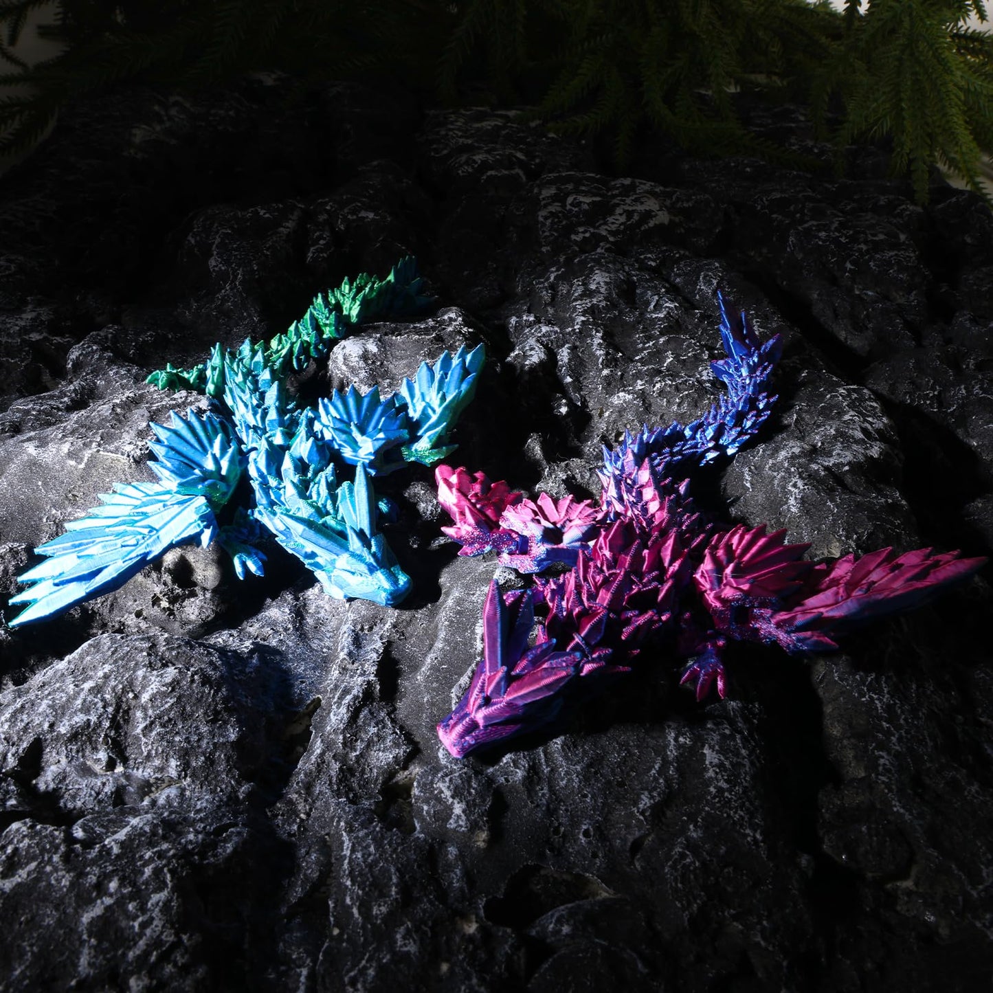 Cranado 2-Pack 9-Inch Articulated Dragons with Wings – Gradient 3D Printed Bookshelf Decor for Home Office