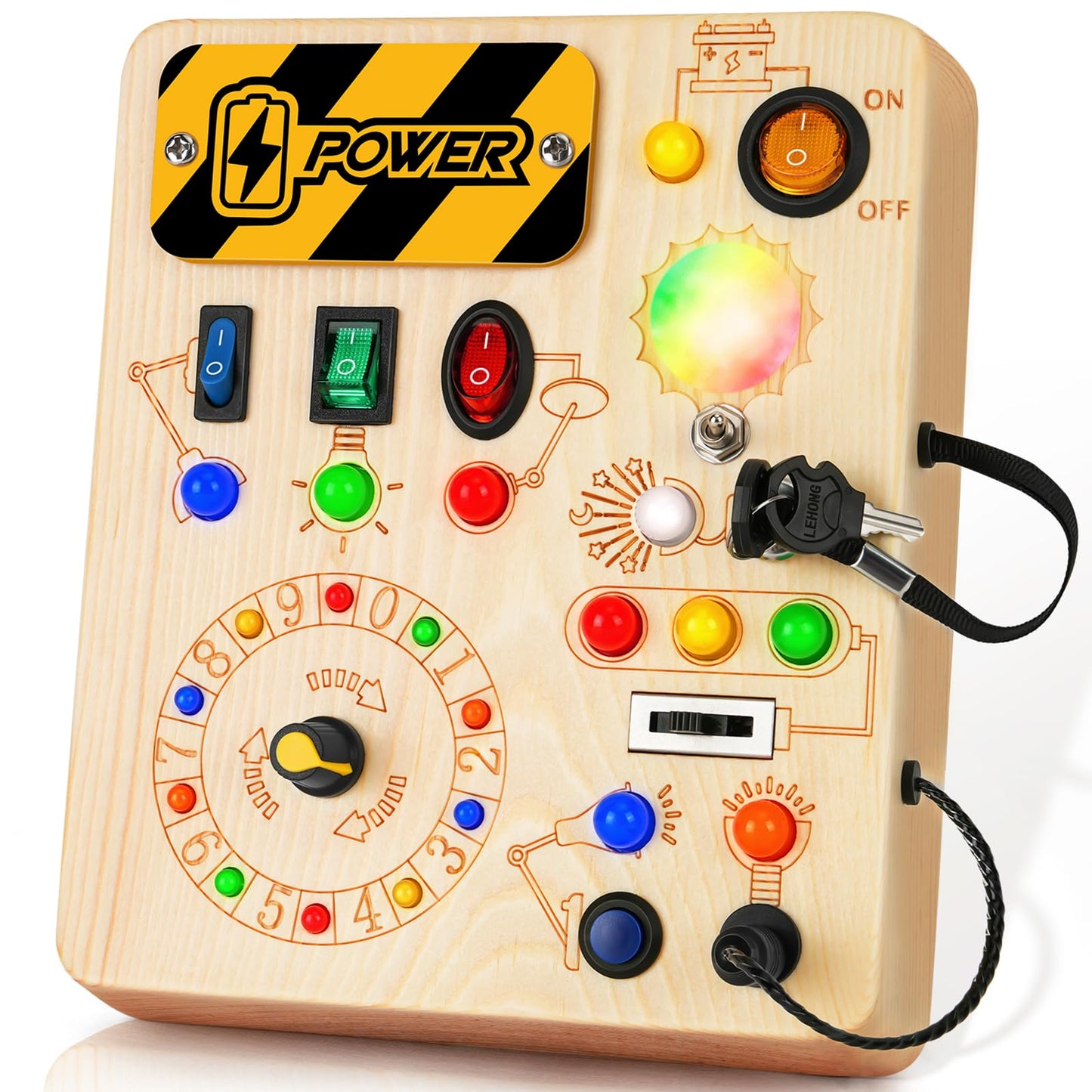 Cravenook Montessori Busy Board: Wooden Sensory Toy with LED Lights for Toddlers