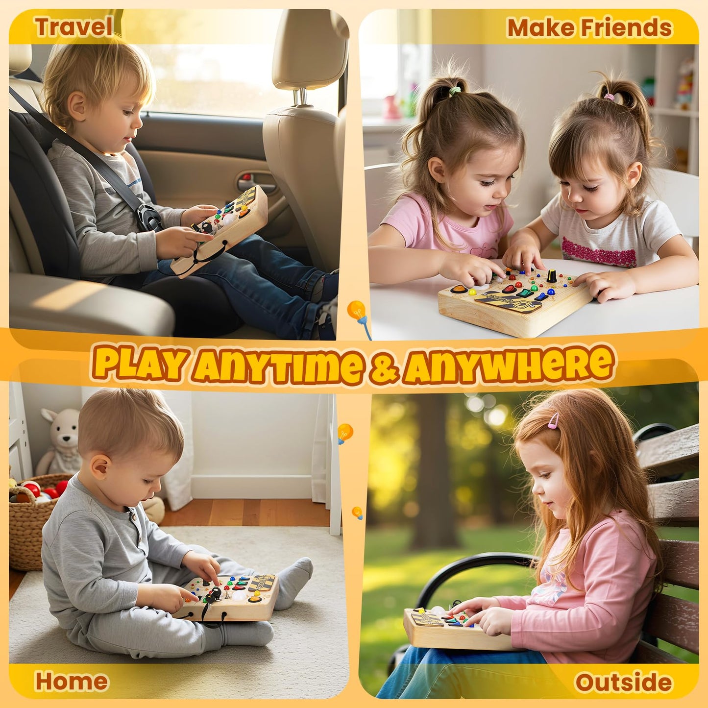 Cravenook Montessori Busy Board: Wooden Sensory Toy with LED Lights for Toddlers