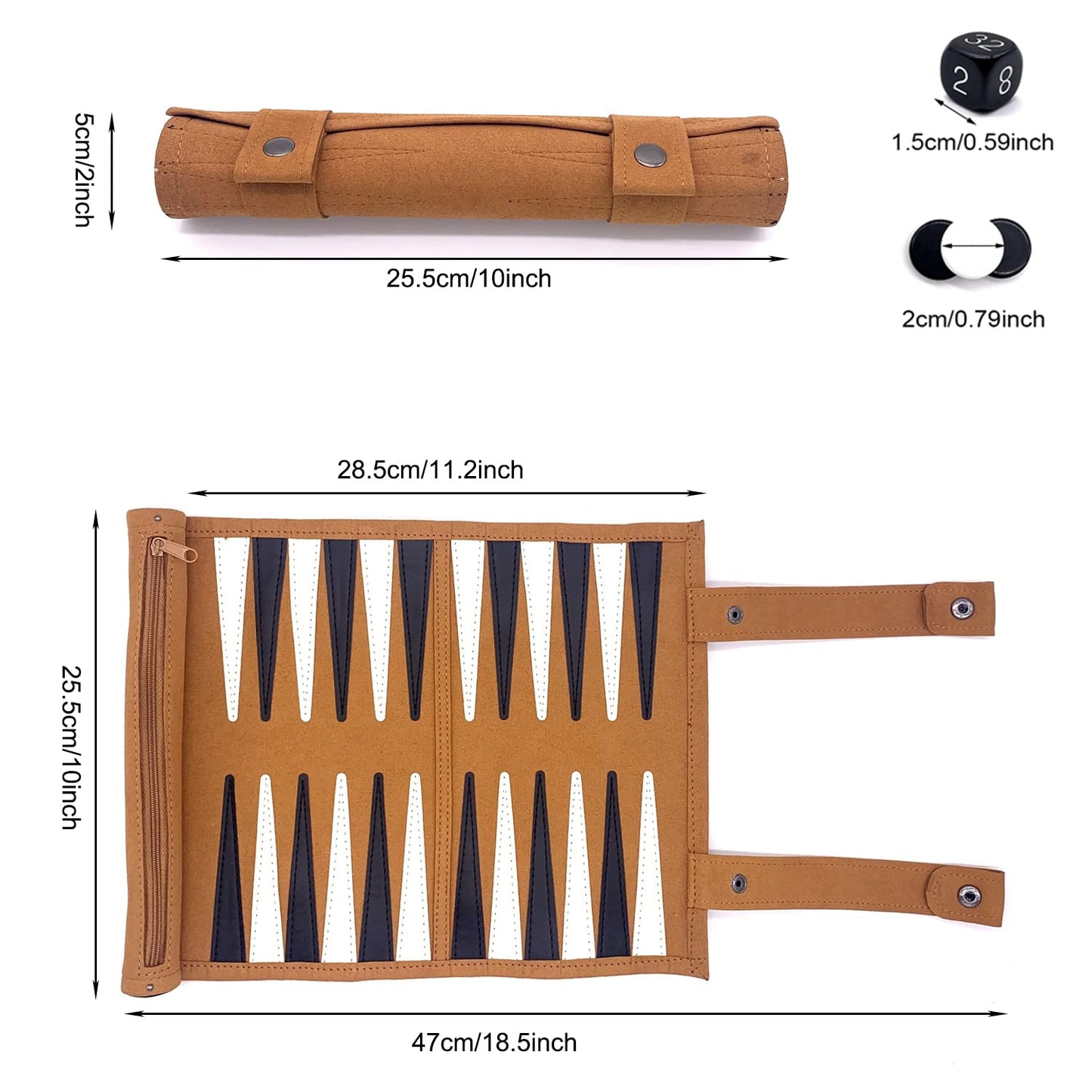 Crayfomo Roll-up Portable Suede Backgammon Set – Foldable Travel Backgammon for RV, Cruise, Airplane