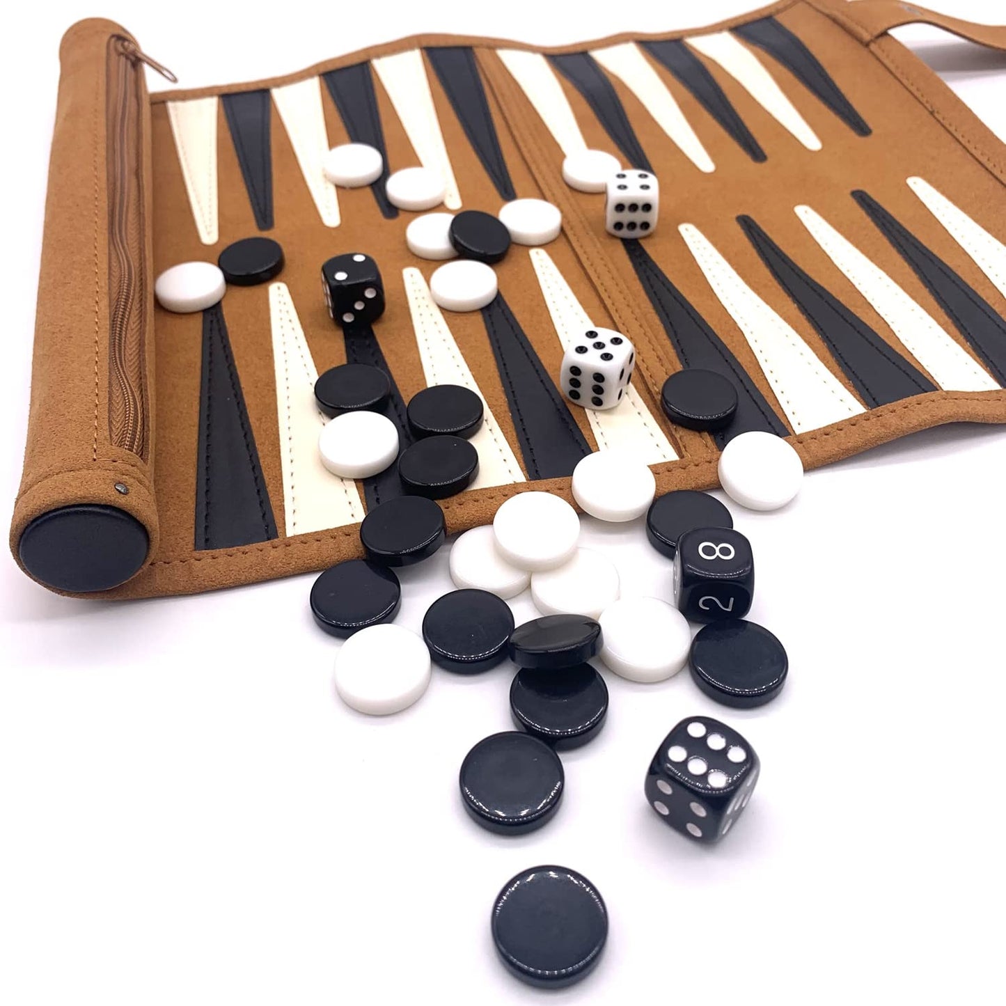 Crayfomo Roll-up Portable Suede Backgammon Set – Foldable Travel Backgammon for RV, Cruise, Airplane