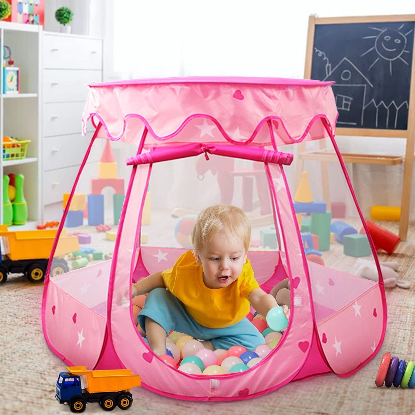 Crayline Pop Up Princess Tent with Star Light – Easy 1-Second Setup, Pink
