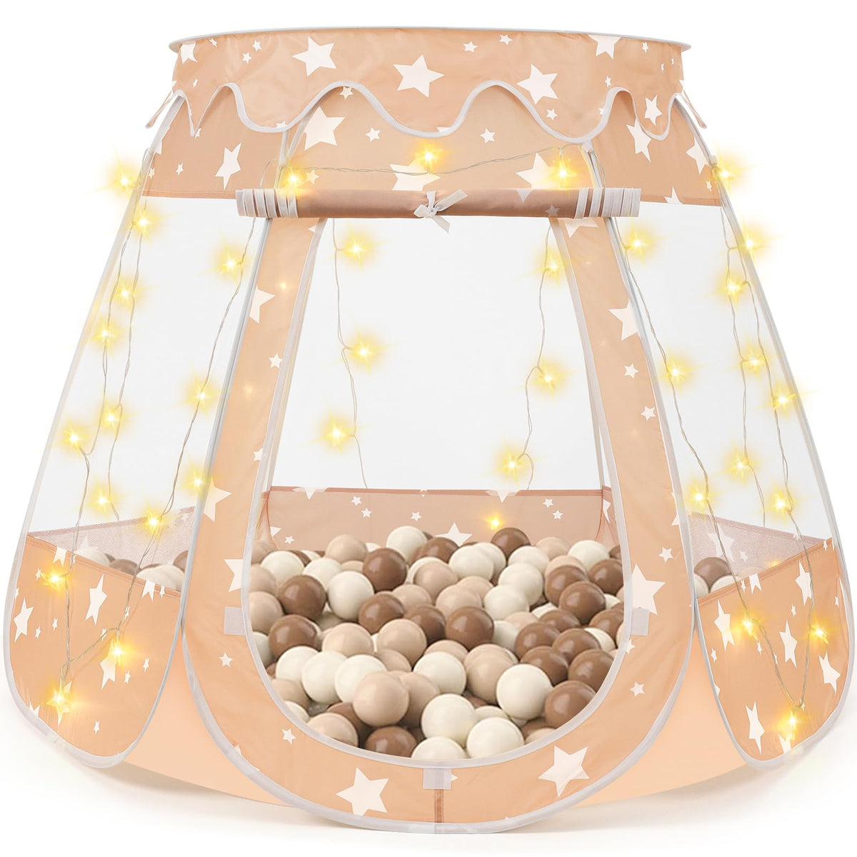Crayline Pop Up Princess Tent with Star Light – Easy 1-Second Setup, 49x49in Ball Pit for Toddlers