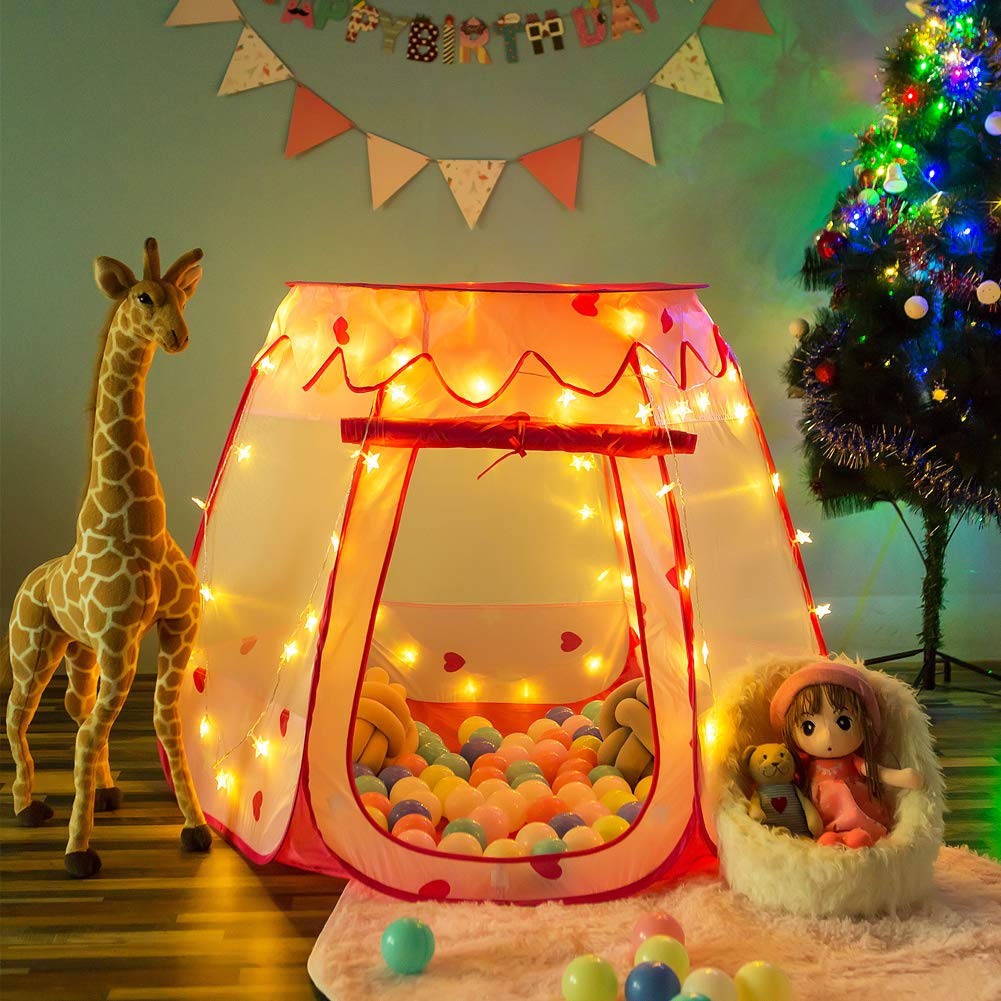 Crayline Pop Up Princess Tent with Star Light – Easy 1-Second Setup, Pink