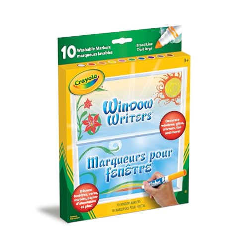 Crayola 10 Washable Window Markers – Bilingual Glass Art Pack