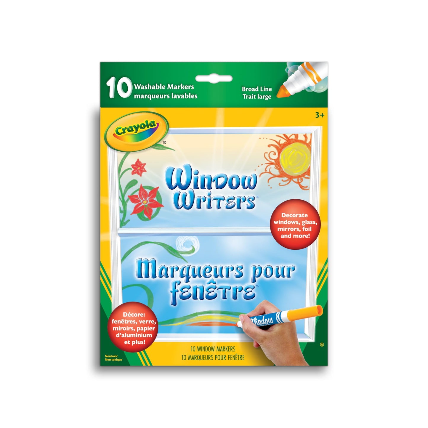 Crayola 10 Washable Window Markers – Bilingual Glass Art Pack