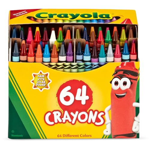 Crayola 64 Crayons Box - 64 Colors with Built-In Sharpener | Tuck Box