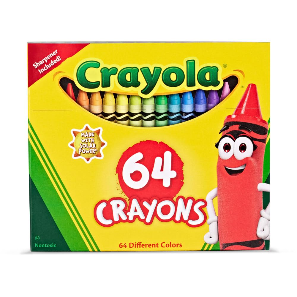 Crayola 64 Crayons Box - 64 Colors with Built-In Sharpener | Tuck Box