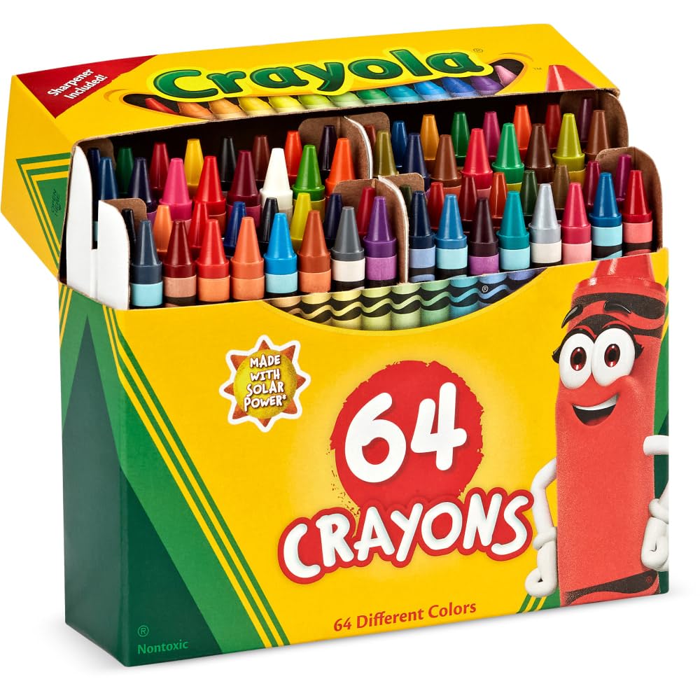 Crayola 64 Crayons Box - 64 Colors with Built-In Sharpener | Tuck Box