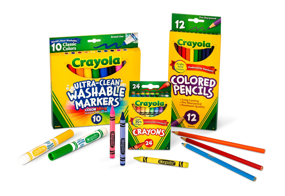 Crayola Back To School Bundle: 24 Crayons, 10 Washable Markers, 12 Pencils