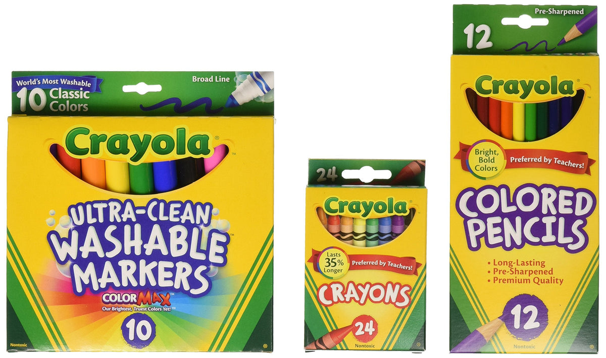 Crayola Back To School Bundle: 24 Crayons, 10 Washable Markers, 12 Pencils