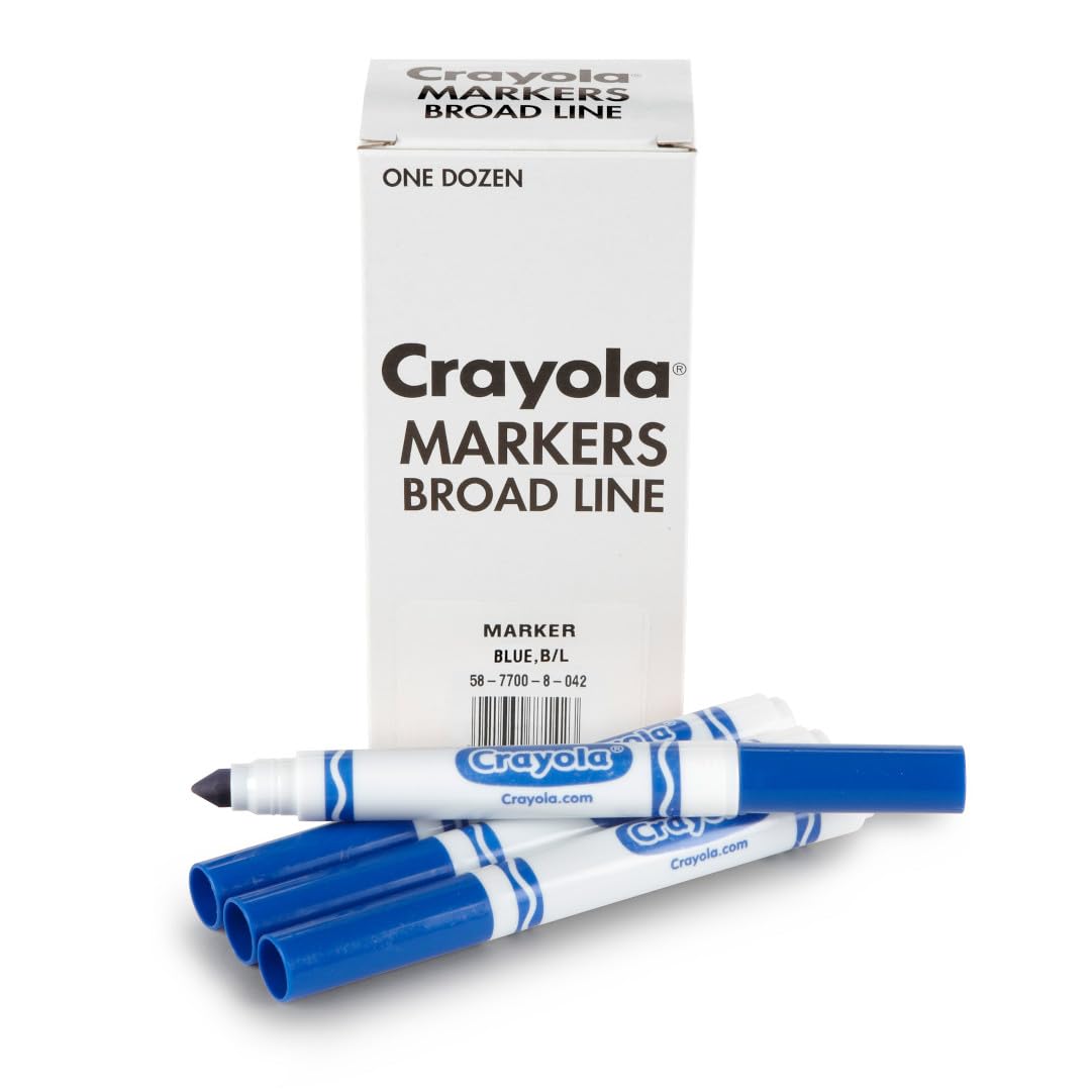 Crayola 12 Count Washable Bulk Markers, Blue | Broad Line, Safe & Washable