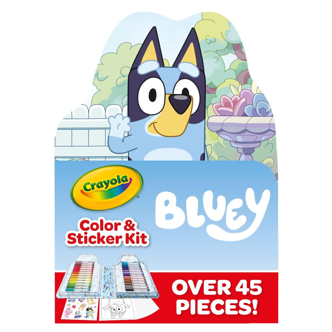 Crayola Bluey Art Kit for Kids (45pcs) – 20 Coloring Pages, 26 Markers, 1 Sticker Sheet, Bluey Case