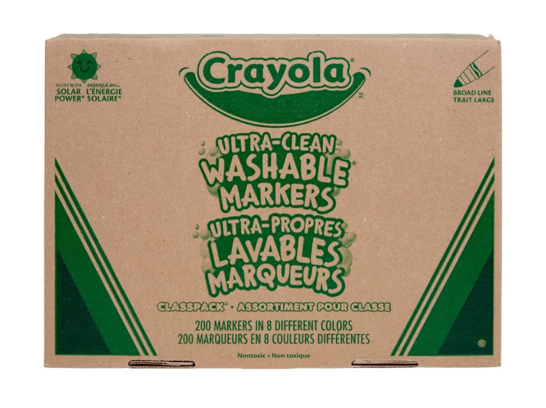 Crayola Broad Line Washable Markers Classpack 200ct – 8 Colors, Ultra Clean, Bulk Classroom Supplies