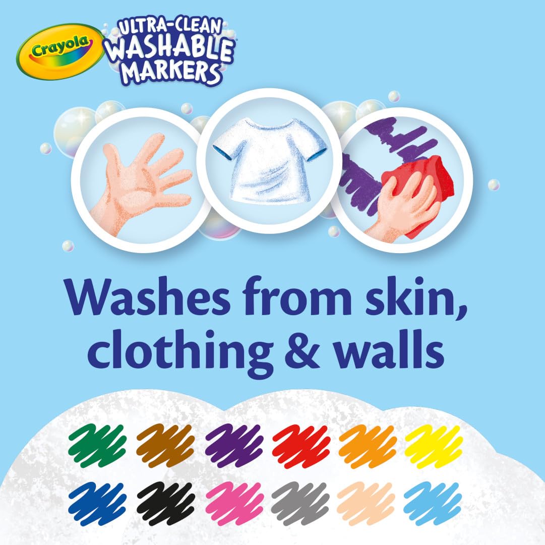 Crayola Broad Line Markers (12 Count) – Washable Kids Markers for Arts & Crafts