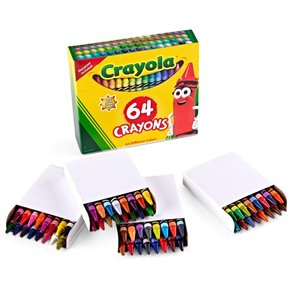 Crayola 64 Crayons Box - 64 Colors with Built-In Sharpener | Tuck Box