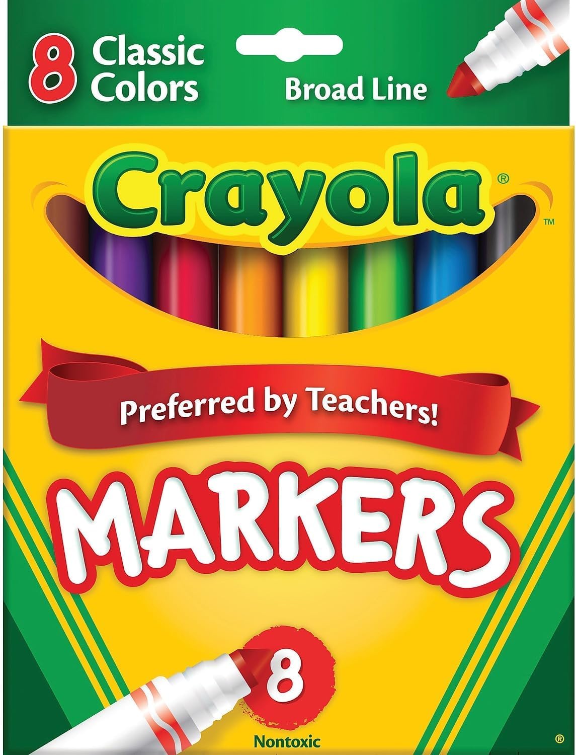 Crayola Classic Broad Line Markers — 8-Color Set (Pack of 2), Non-Toxic