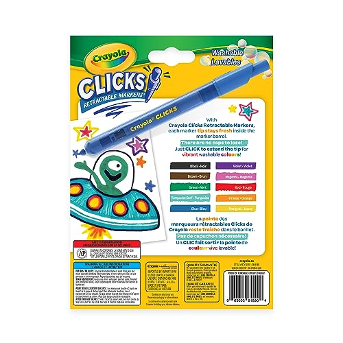 Crayola Clicks 10ct Retractable Washable Markers – Kid-Friendly Gift for Arts & Crafts