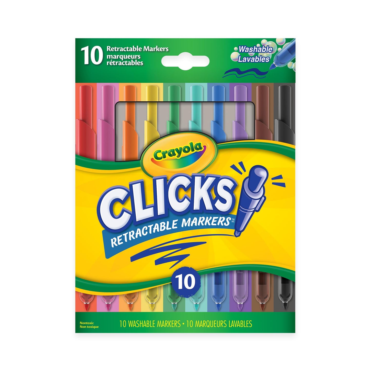Crayola Clicks 10ct Retractable Washable Markers – Kid-Friendly Gift for Arts & Crafts