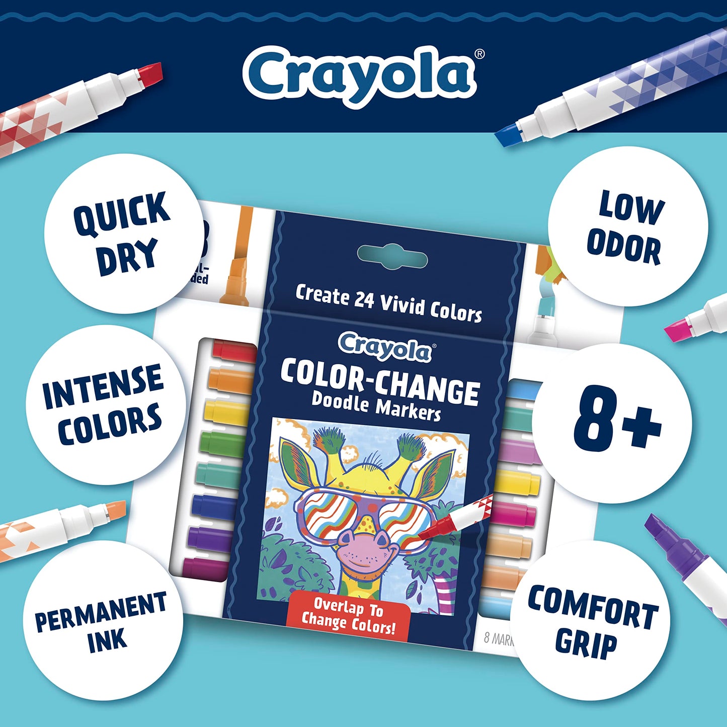 Crayola Color Changing Markers (8ct) – Dual-Sided, No Bleed Ink, Gift for Teens & Adults