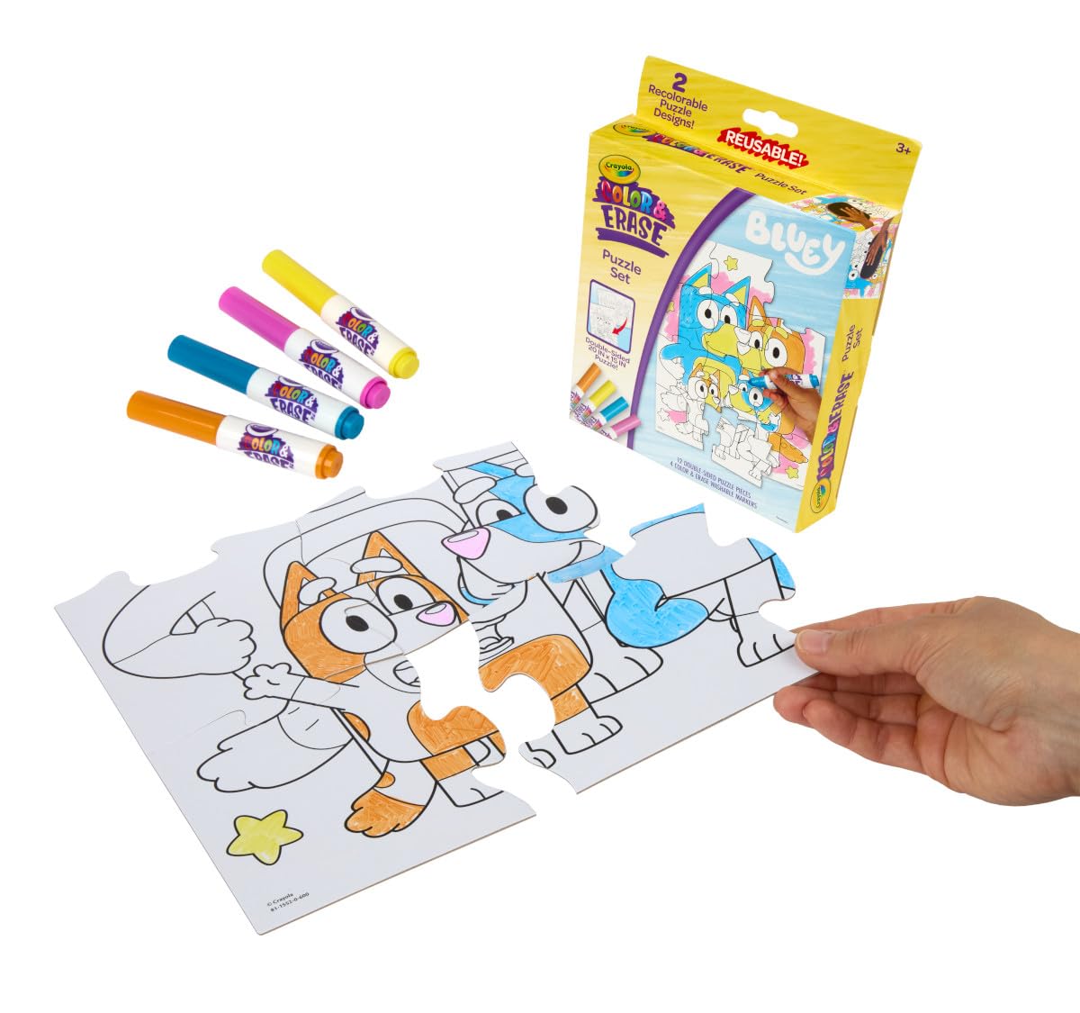 Crayola Color & Erase Bluey Puzzle Set – 12 Reusable Double-Sided Puzzles for Kids 3+