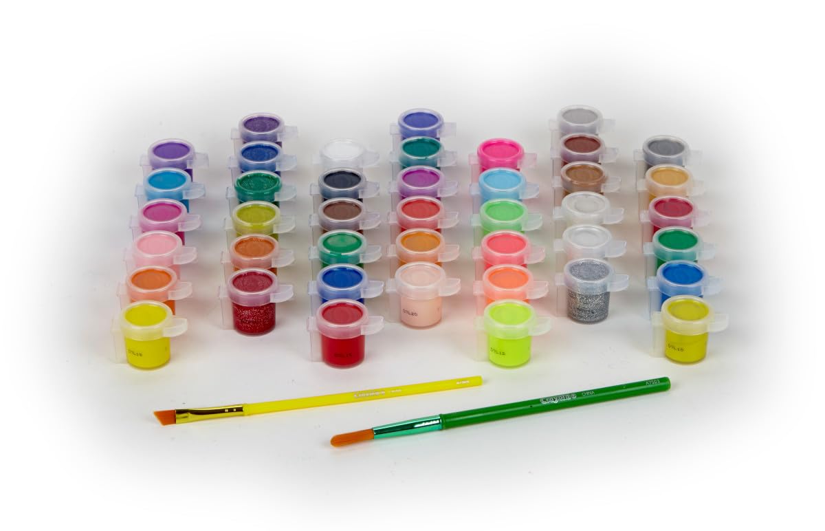 Crayola Kids Washable Paint Set – 42 Colors, 2 Brushes, Mixing Tray – Ages 3+