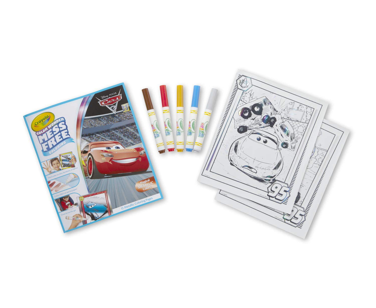 Crayola Color Wonder Cars 3 Mess-Free Coloring — 12 Pages & Metallic Markers (75-2450)