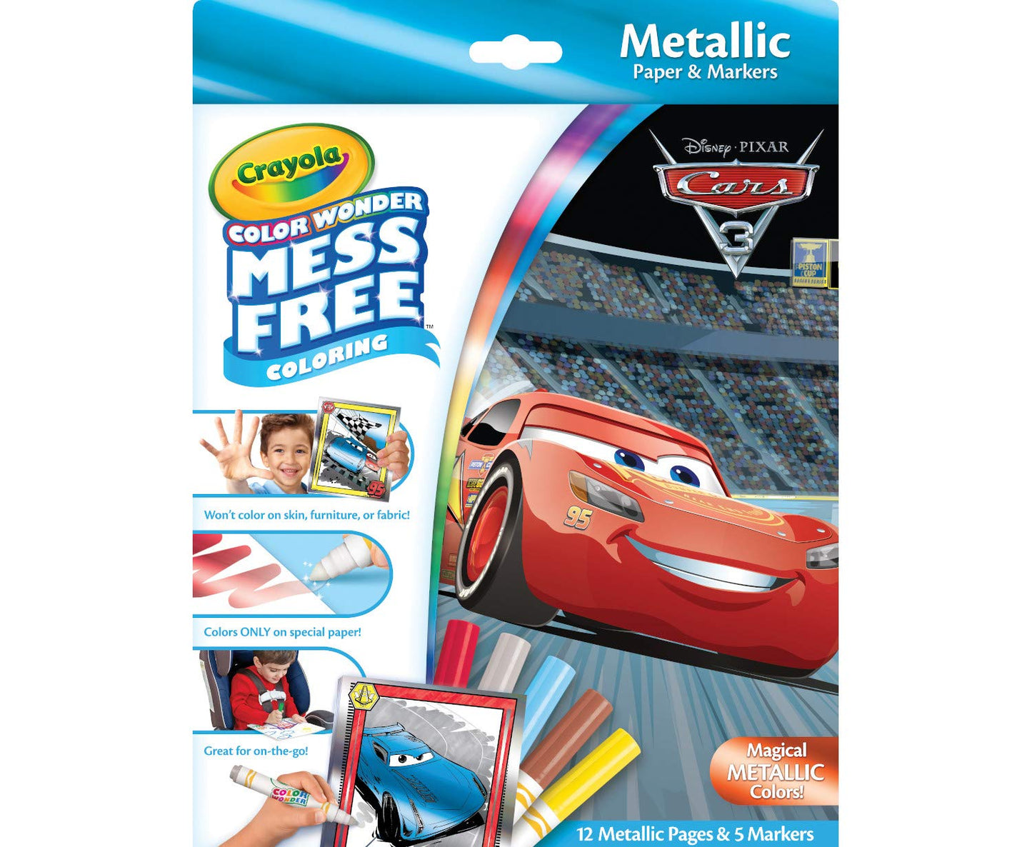 Crayola Color Wonder Cars 3 Mess-Free Coloring — 12 Pages & Metallic Markers (75-2450)