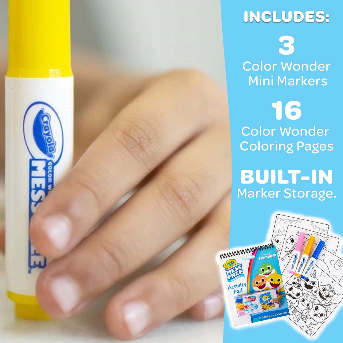 Crayola Baby Shark Color Wonder Travel Activity Pad — Mess-Free On-The-Go Coloring for Kids 3+