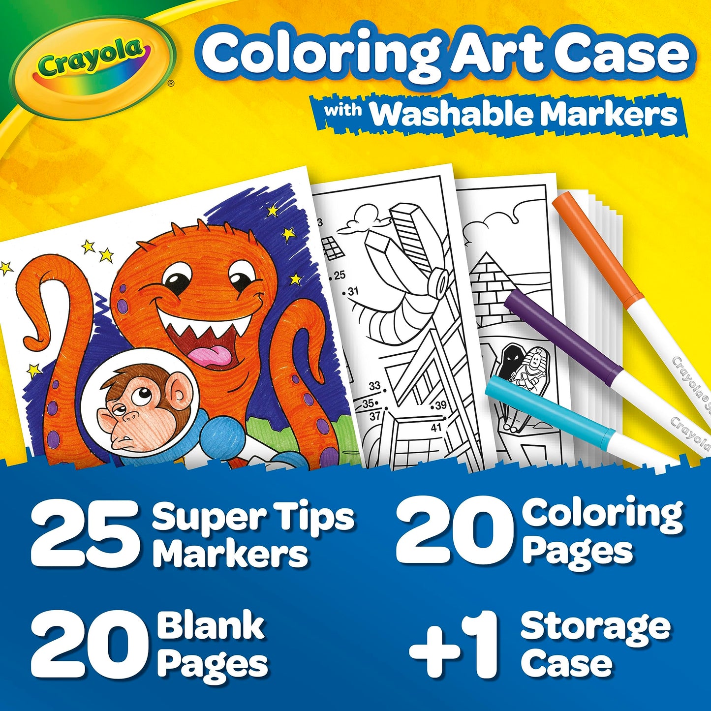 Crayola Super Tips Coloring Art Case – 65-Piece Kids Gift Set
