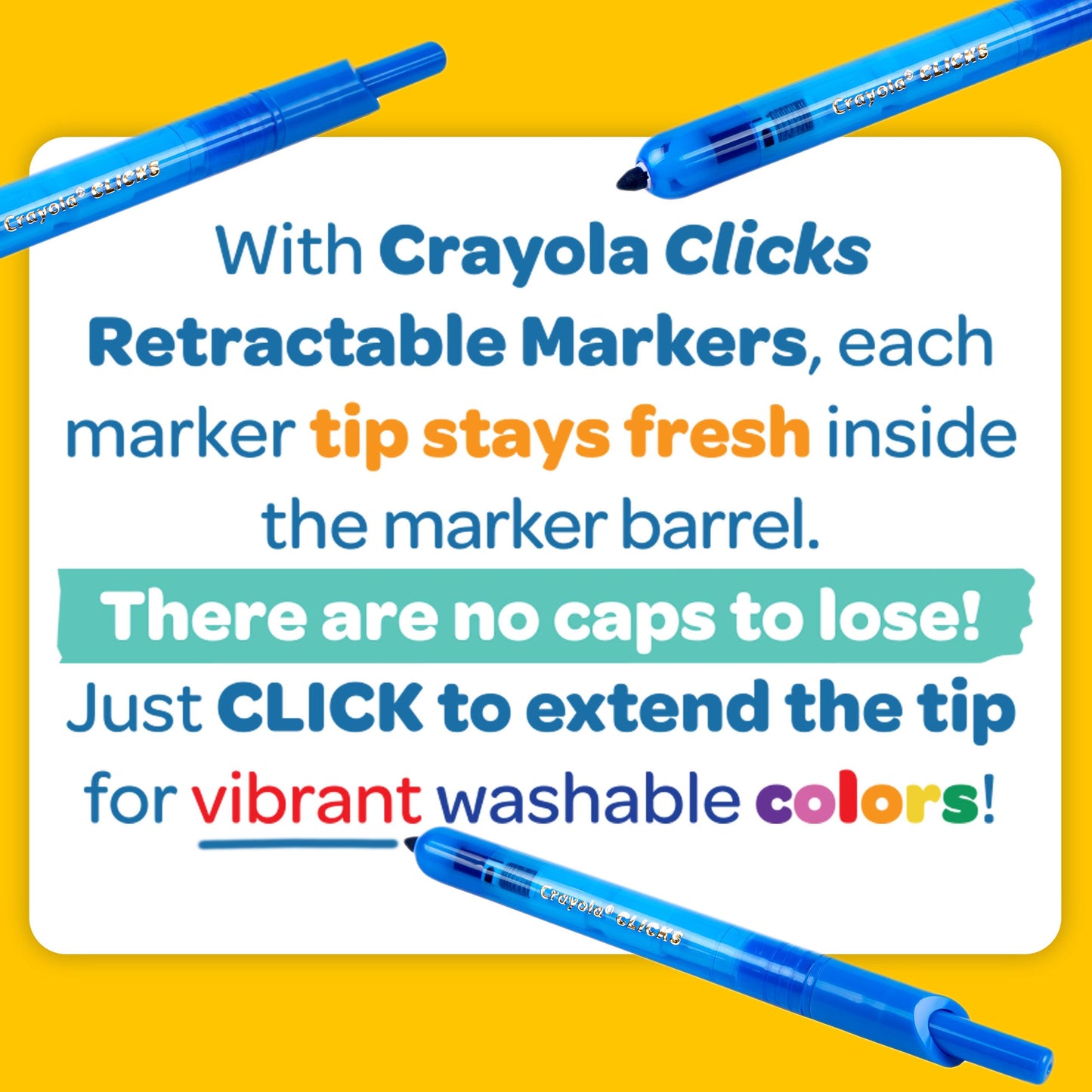 Crayola Clicks 10ct Retractable Washable Markers – Kid-Friendly Gift for Arts & Crafts