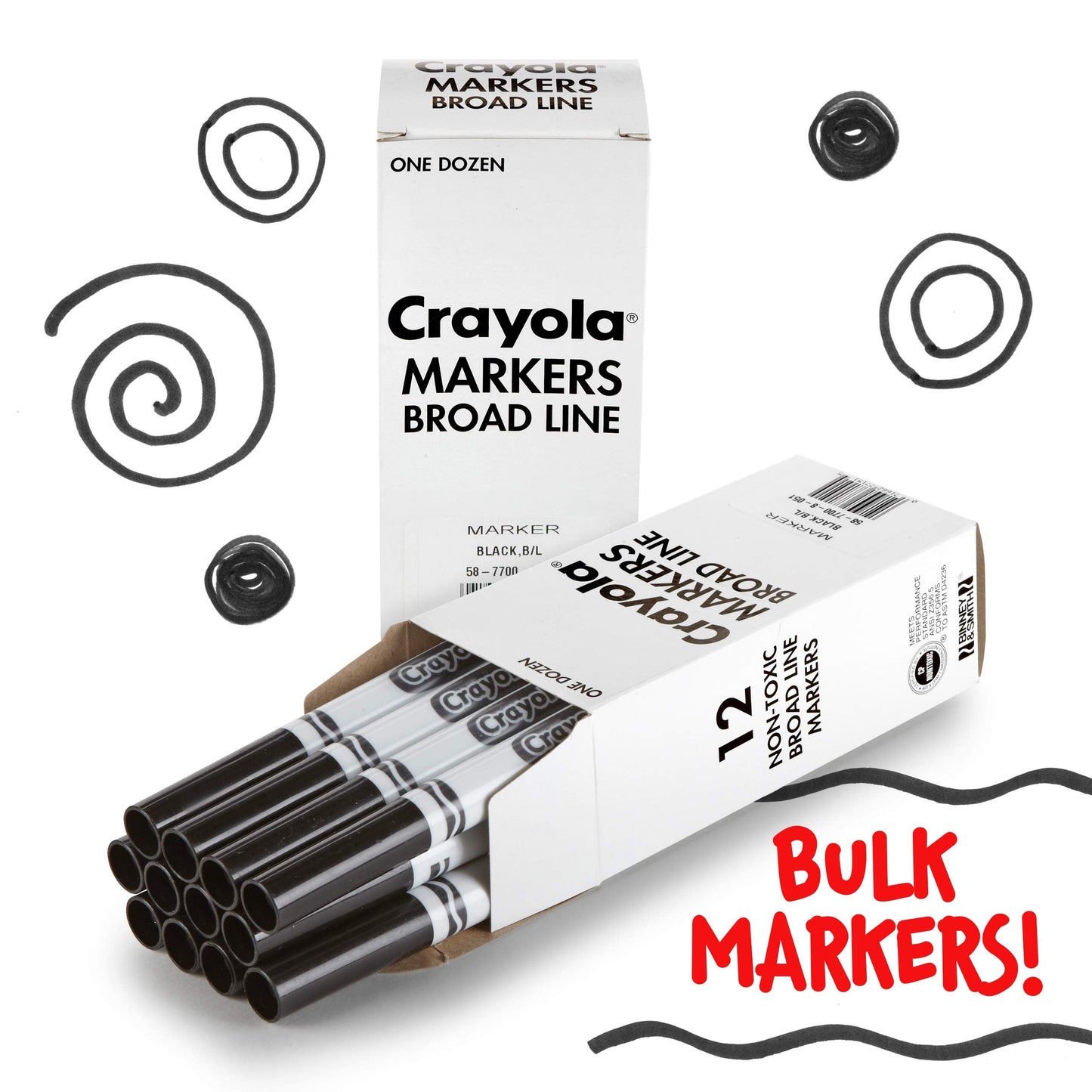 Crayola Broad Line Markers Black 12ct – Bulk Classroom Supplies (Nontoxic)