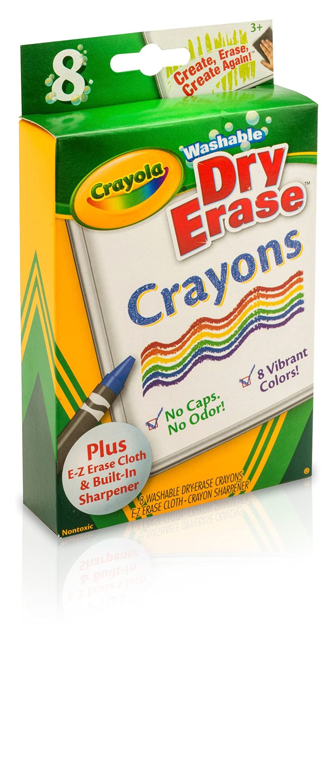Crayola Washable Dry Erase Crayons (8ct) with Eraser Mitt & Sharpener