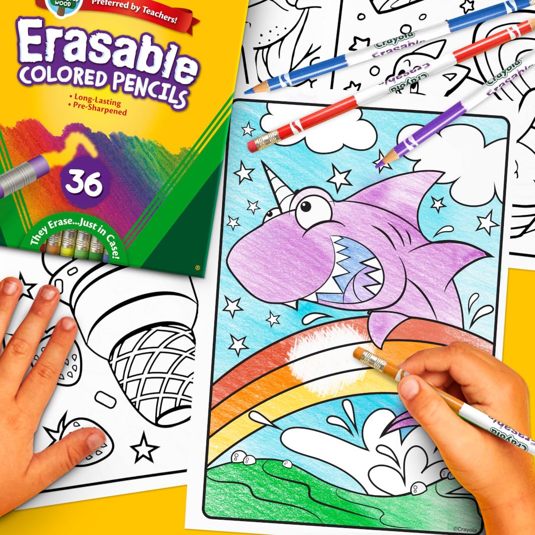 Crayola Erasable Colored Pencils (36ct) – Vibrant, Pre-Sharpened, Erasable for Kids