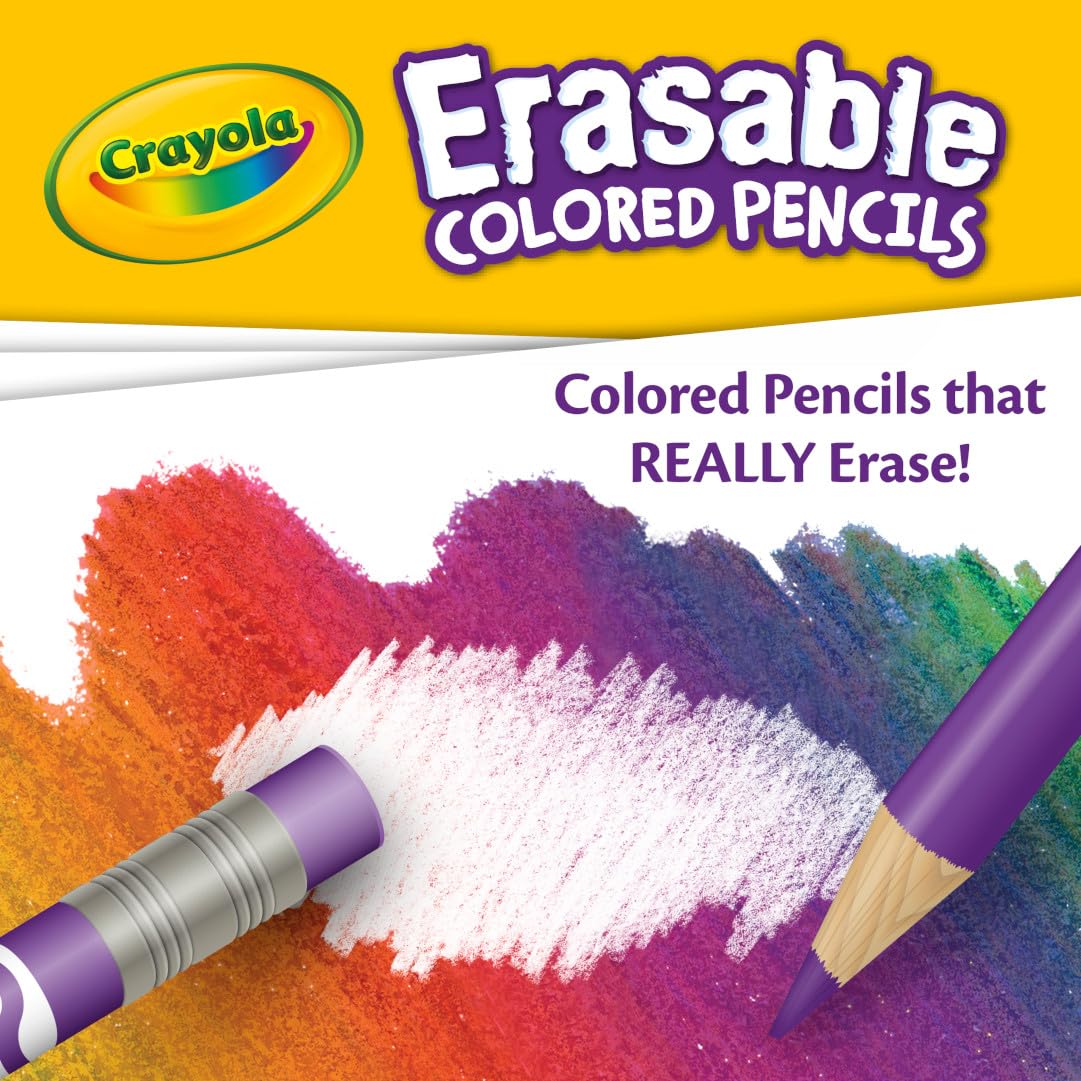 Crayola Erasable Colored Pencils (36ct) – Vibrant, Pre-Sharpened, Erasable for Kids