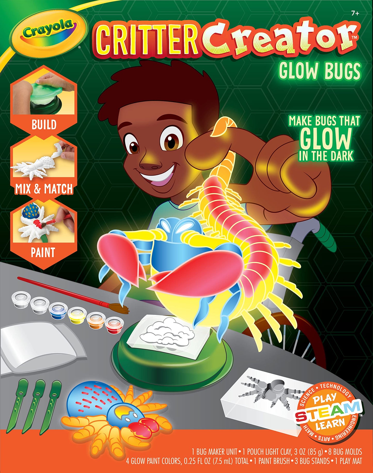 Crayola Glow in the Dark Critter Creator Kit for Kids 7+ | Glow Bug Molds, Clay & Paint
