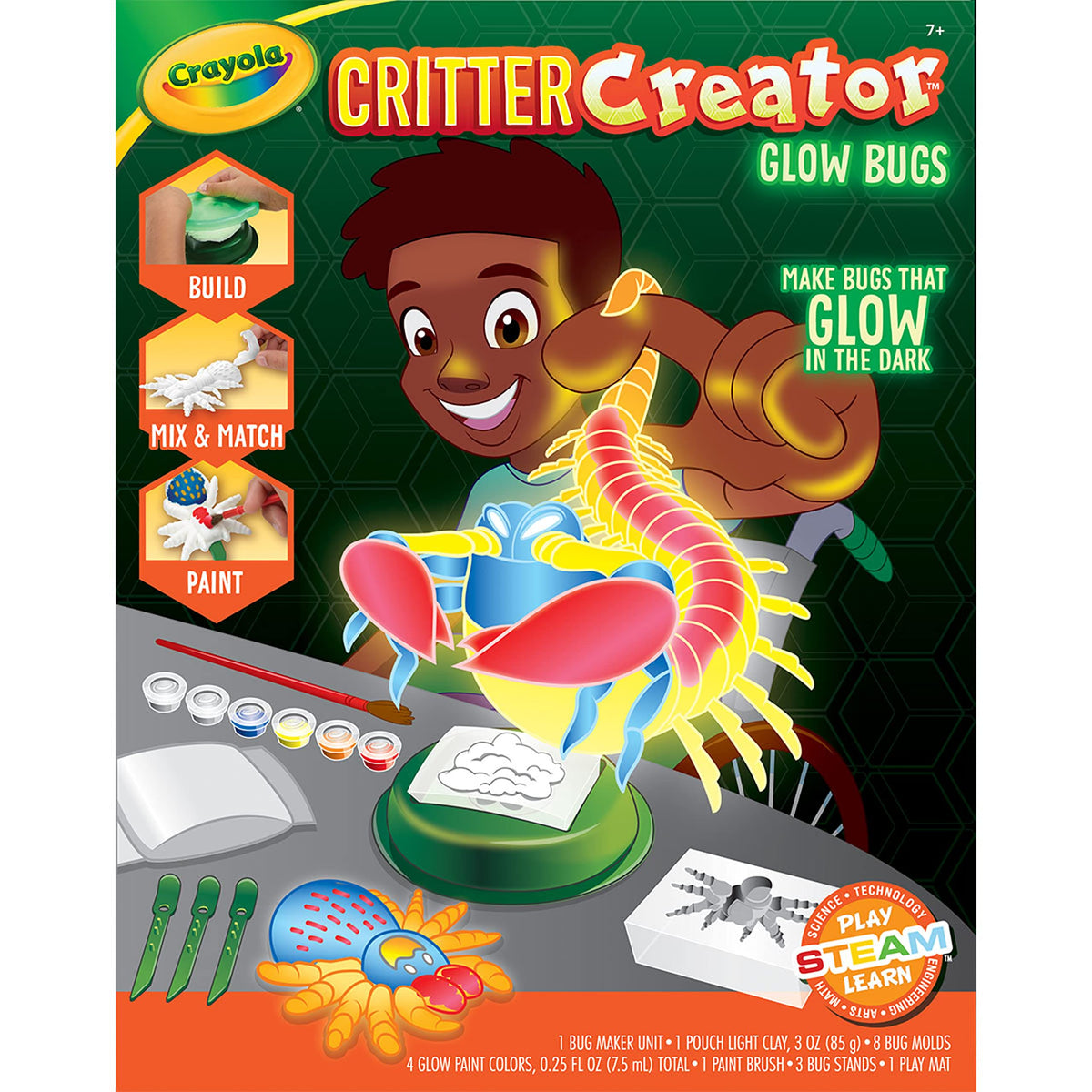 Crayola Glow in the Dark Critter Creator Kit for Kids 7+ | Glow Bug Molds, Clay & Paint